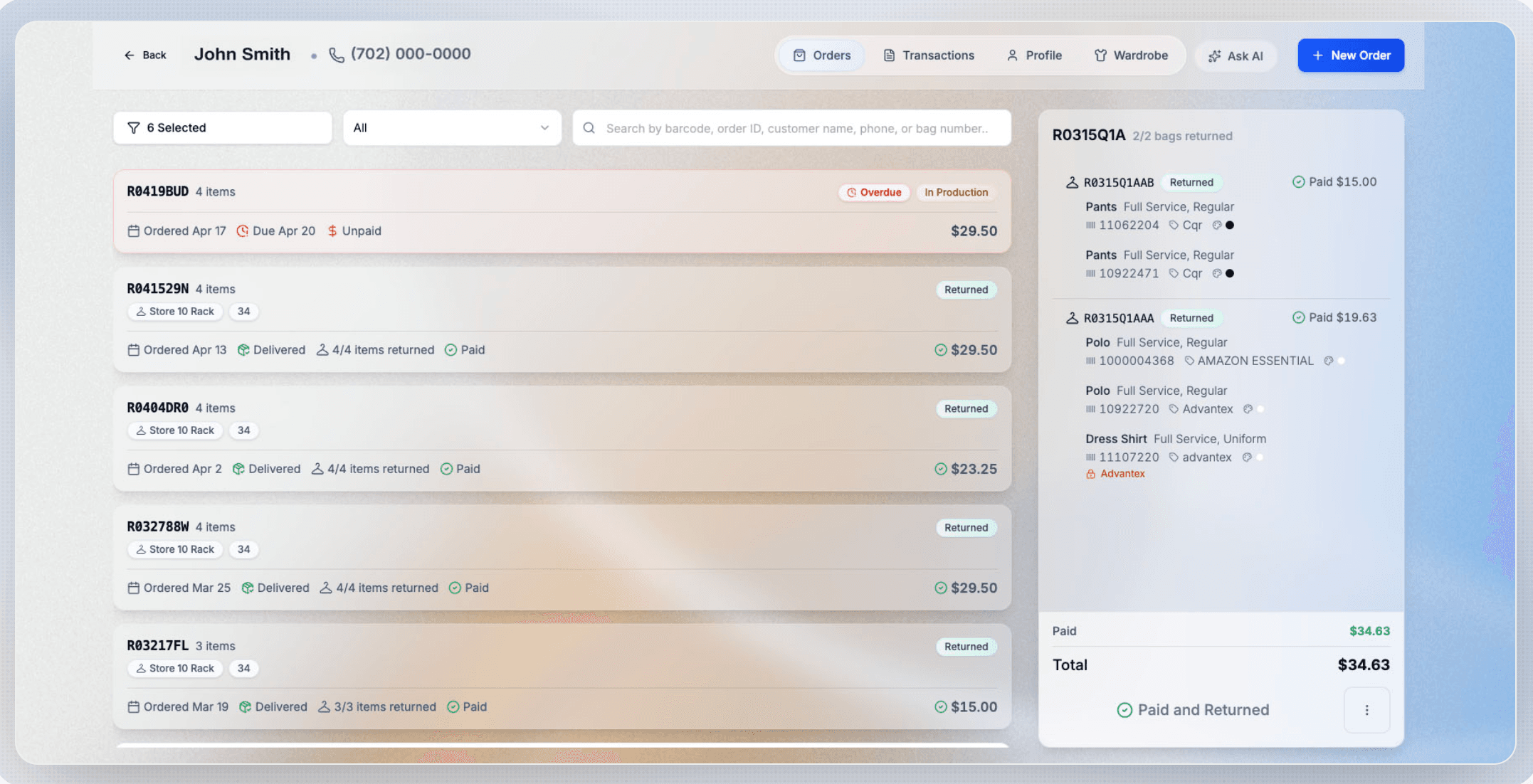 Magnoli.ai customer orders and returned items view
